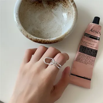 

RUIYI Real 925 Sterling Silver Women Luxury Handmade Double Circle Niche Rings Girls Fashion Jewelry US #5 #6 #7 Wedding Rings