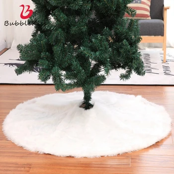 

Bubble Kiss White Plush Christmas Tree Skirt 122CM Hotel Large Christmas Tree Skirt Base New Year Home Decoration Tree Skirt