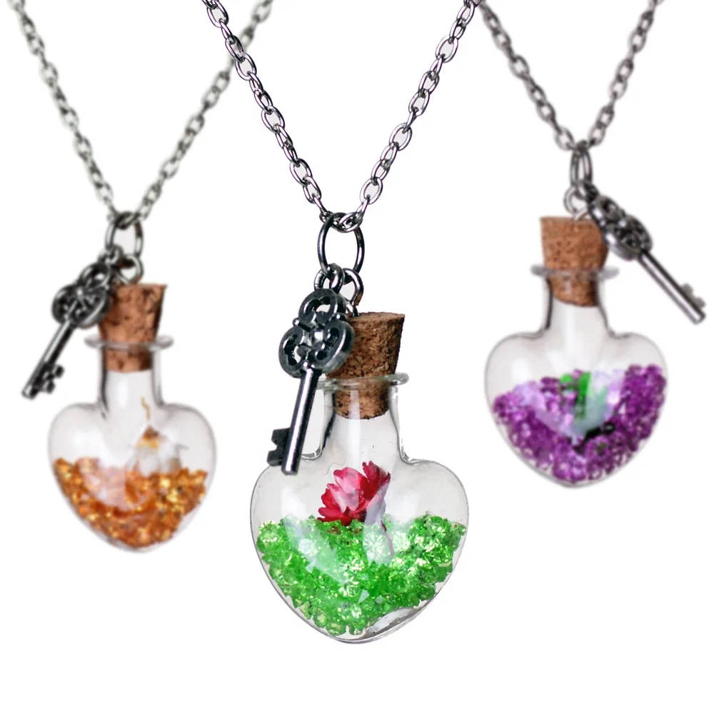 2020 модные подвески в виде стеклянной бутылки ожерелье с сушеным цветком