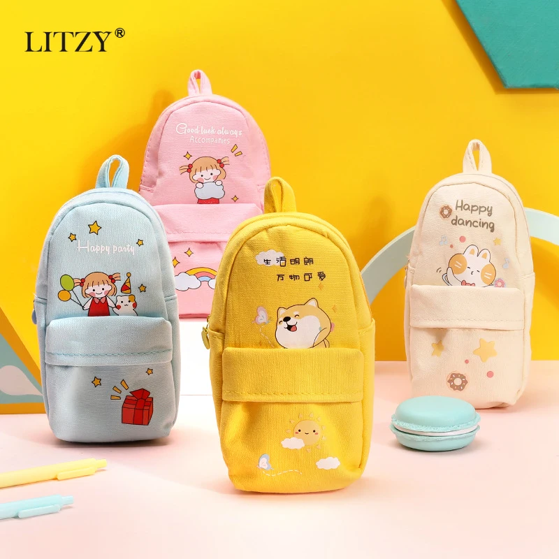 

LITZY Canvas большой чехол для карандашей, большая сумка для карандашей, милый чехол для карандашей с животными, школьные Чехлы, канцелярские принадлежности, сумочка для карандашей