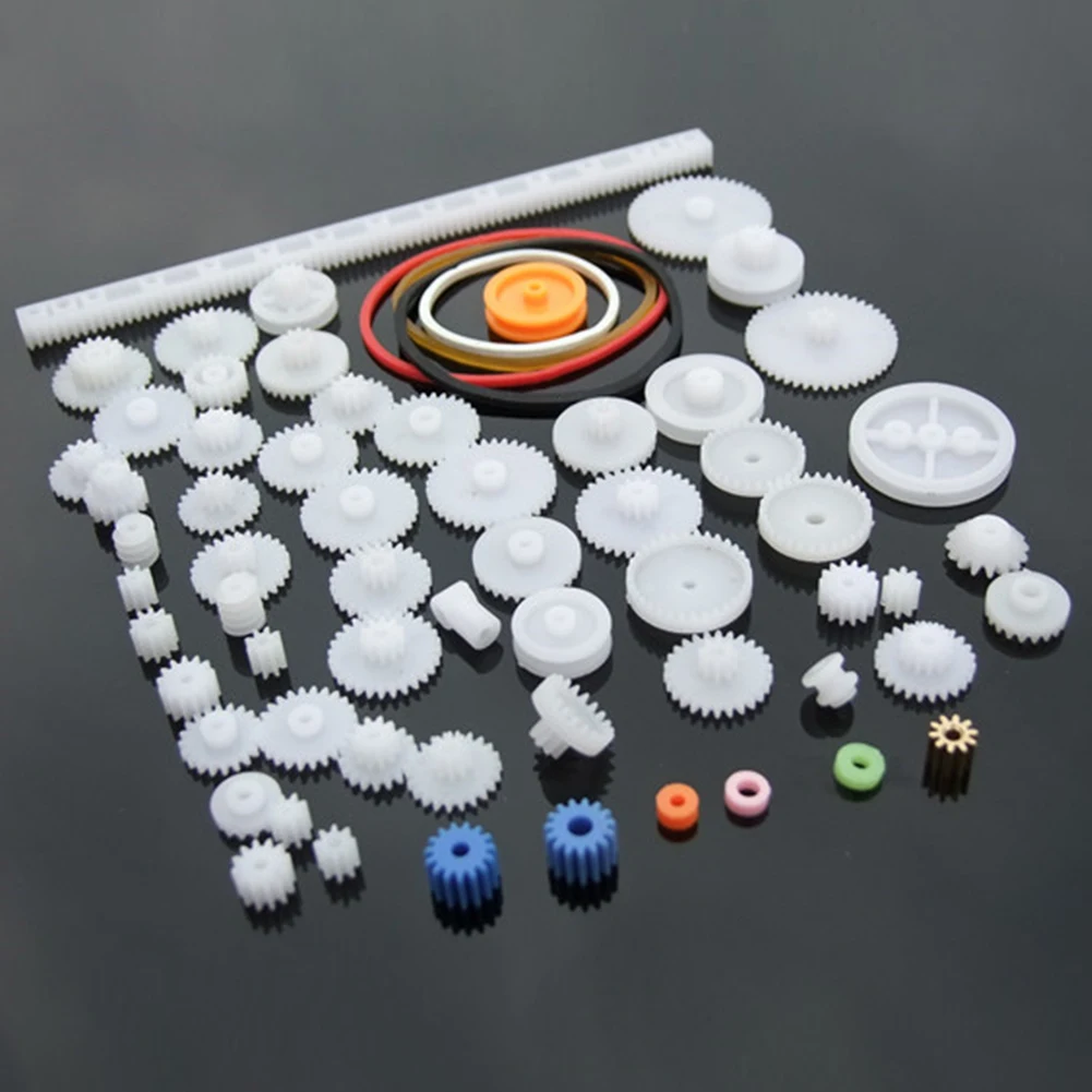 

60pcs Repair Tool Double Layer Toy Accessories Pulley Belt Model DIY Worm Motor Parts Crown Gears Kit For Robot Transmission