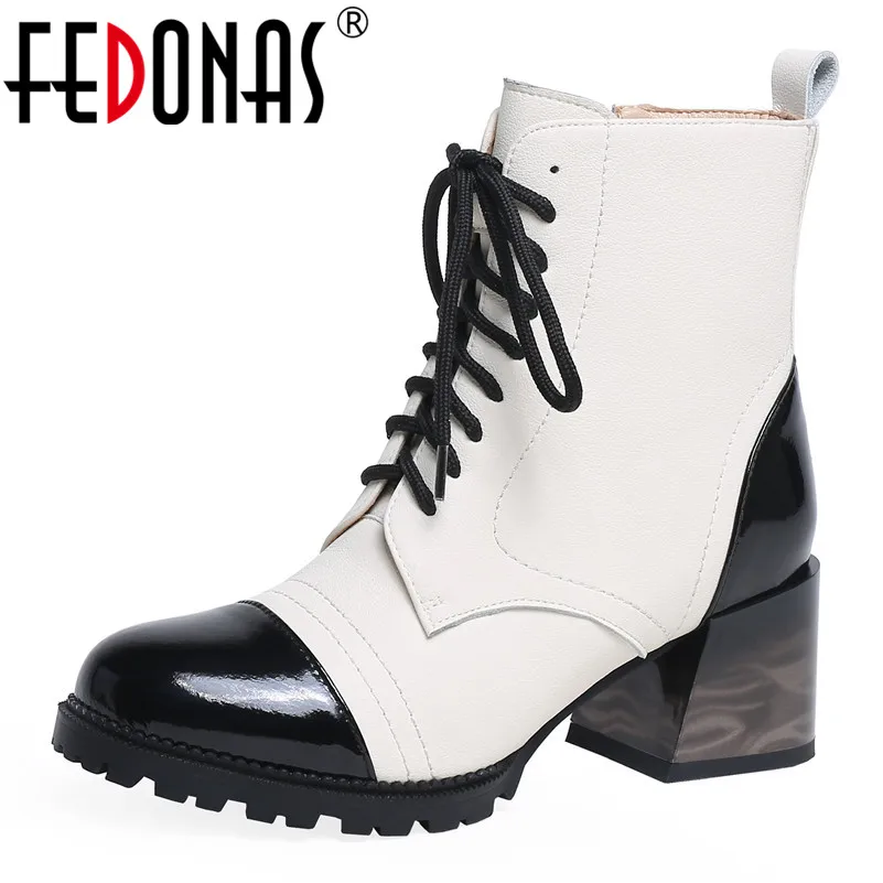 

FEDONAS Classic Women Cross-tied High Heels Ankle Boots Genuine Leather Round Toe Riding Boots 2020 Winter Big Size Shoes Woman