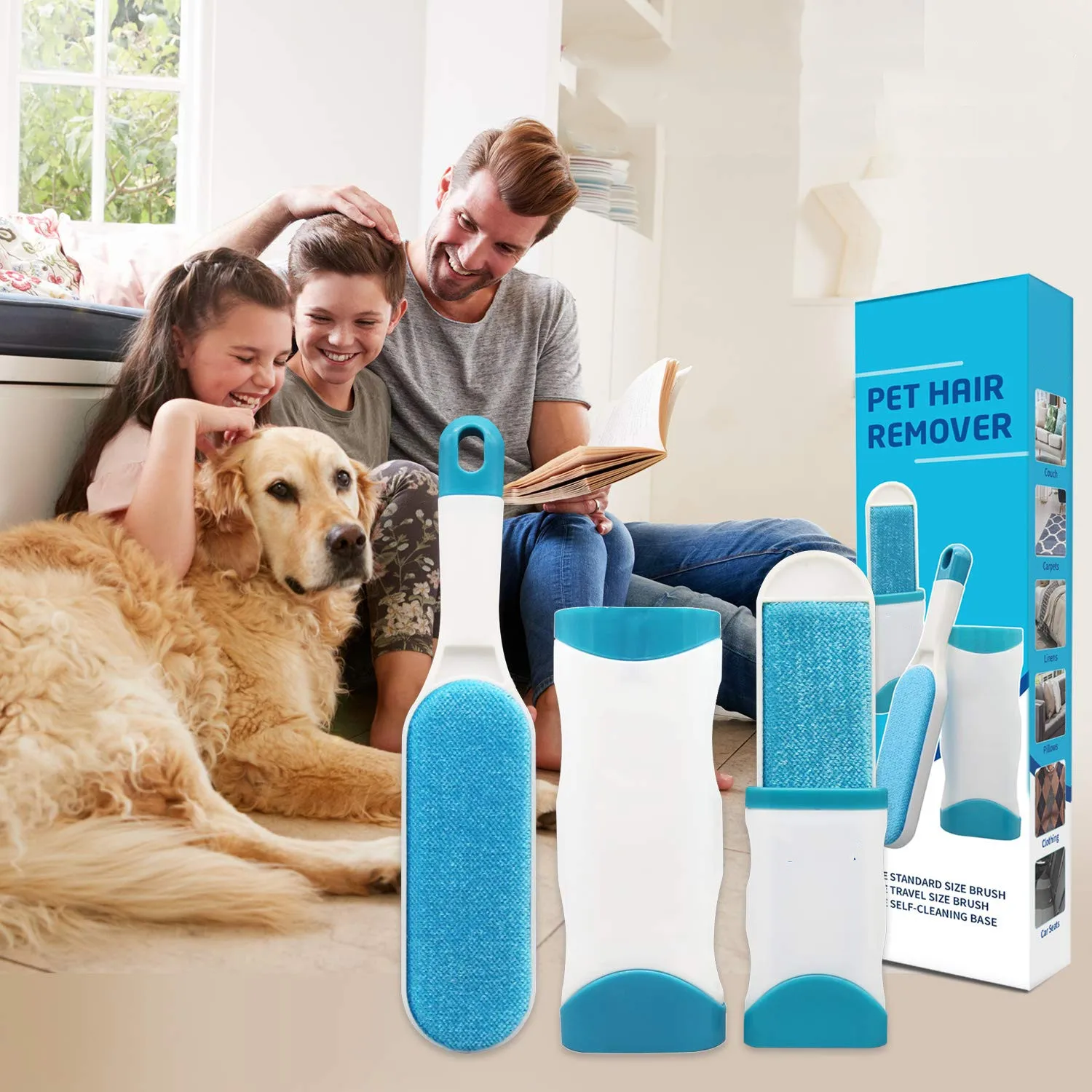 Dog Cat Hair Remover Brush Reusable Pet Clean Kit Double Sided Fur