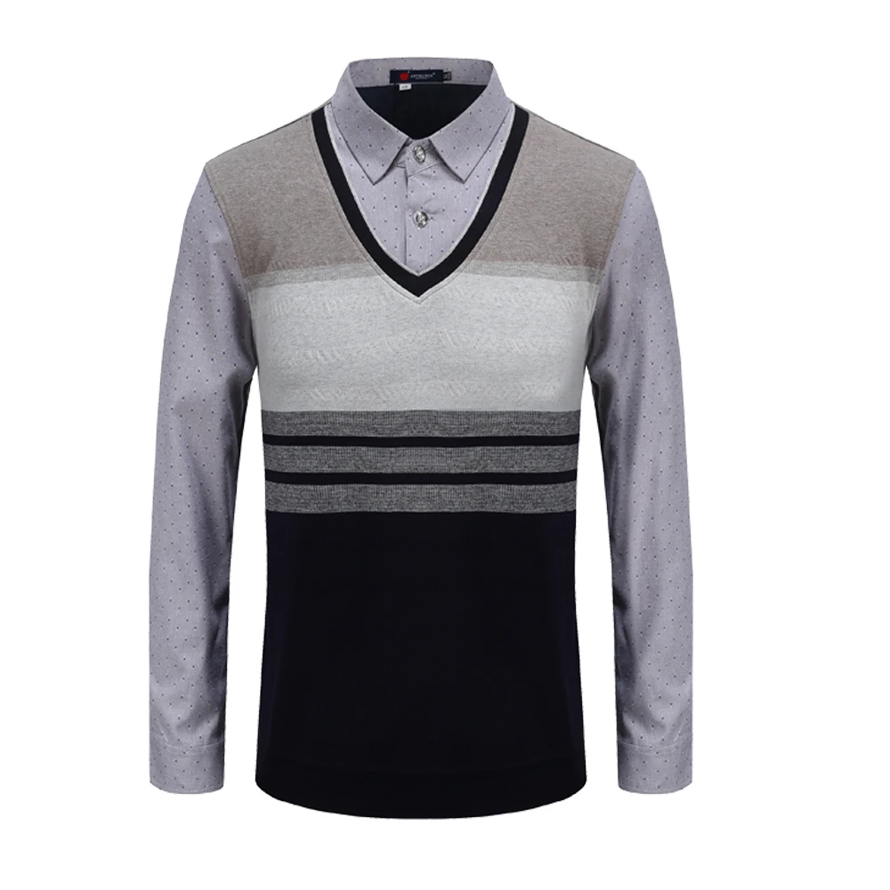 Свитер мужской вязаный зимний теплый пуловер с v-образным вырезом и длинным рукавом стандартные свитера - Цвет: Beige