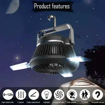 

Camping Hiking Survival Outdoor Portable Solar Powered 2 In 1 Emergency ABS Summer Hanging Fishing Multifunctional LED Tent Fan
