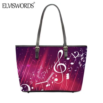 

ELVISWORDS 2020 New Women Fashion Music Tote Large Capacity Handle Bag Teen Girls Street Shoulder Handbag Durable PU Leather bag