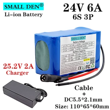 

24V 6ah 18650 6S3P 15A BMS Li-ion battery pack 350W 25.2V electric bicycle moped motor rechargeable battery + 25.2V 2A charger