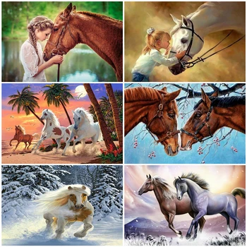 

AZQSD Full Square Diamond Painting Animal Cross Stitch 5D DIY Handicraft Diamond Embroidery Sale Horse Home Decoration Kits