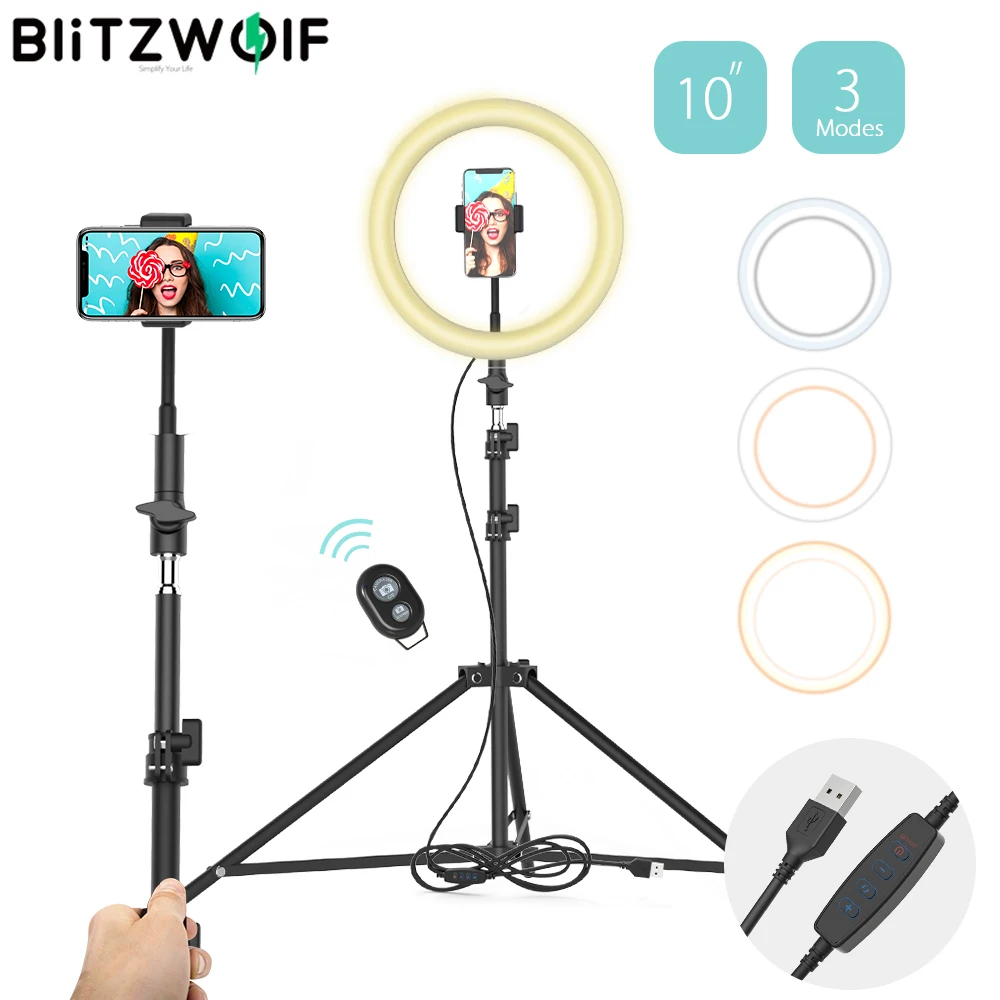 BlitzWolf BW-SL2 12 Вт 126 светодиодов держатель для телефона селфи-палка регулируемый держатель для телефона штатив с 12 яркостью 3 цвета заполняющий светильник
