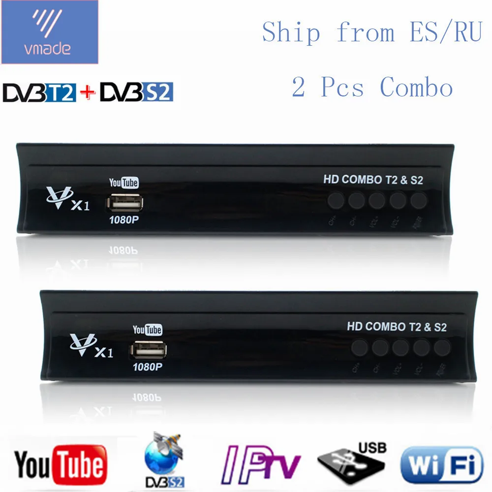 Vmade новые посылка распродажа 2 предмета DVB-T2 DVB-S2 комбо HD ТВ-тюнер Наземного Спутникового приемник с поддержкой IPTV Youtube Cccam Dolby