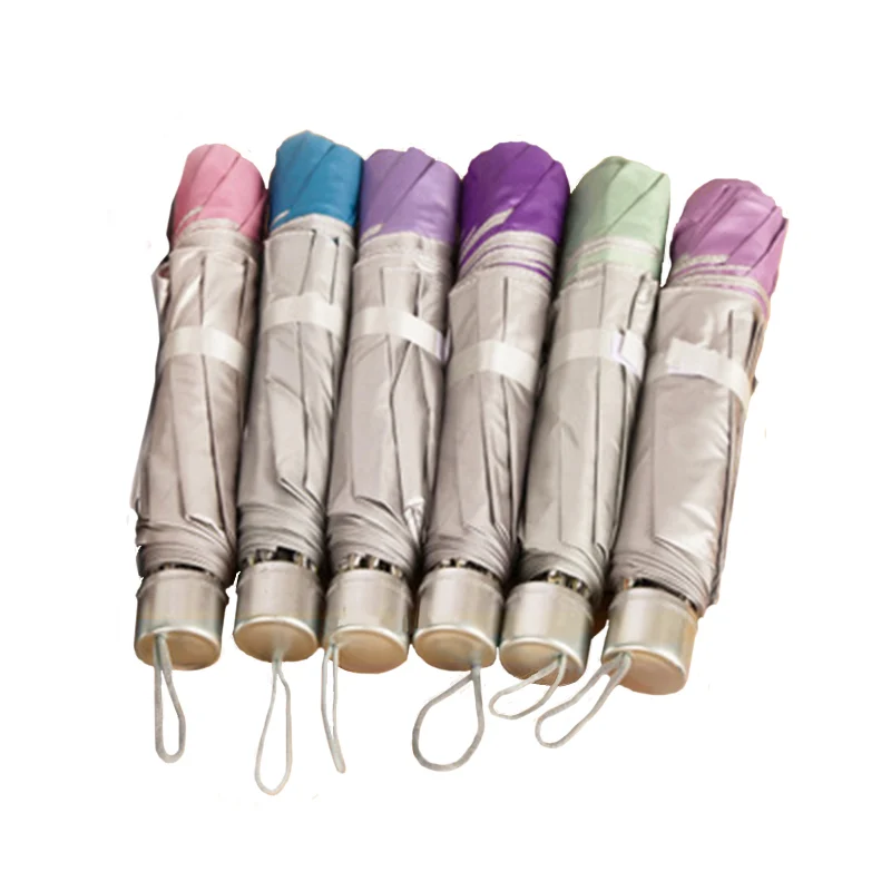 

8 Stands Inverted Silver Glue Umbrella Sunscreen Short Handle Three Fold UV Umbrella Parasol Waterproof Umbrella Color Random