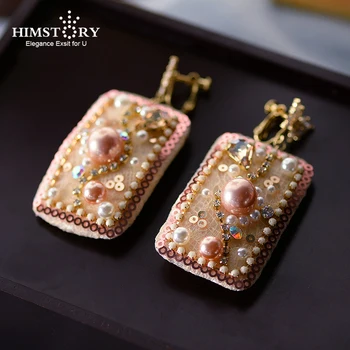 

Himstory Luxury Handmade Geometric Baroque Freshwater Pearl Statement Earrings For Women Crystal Large Square Earrings