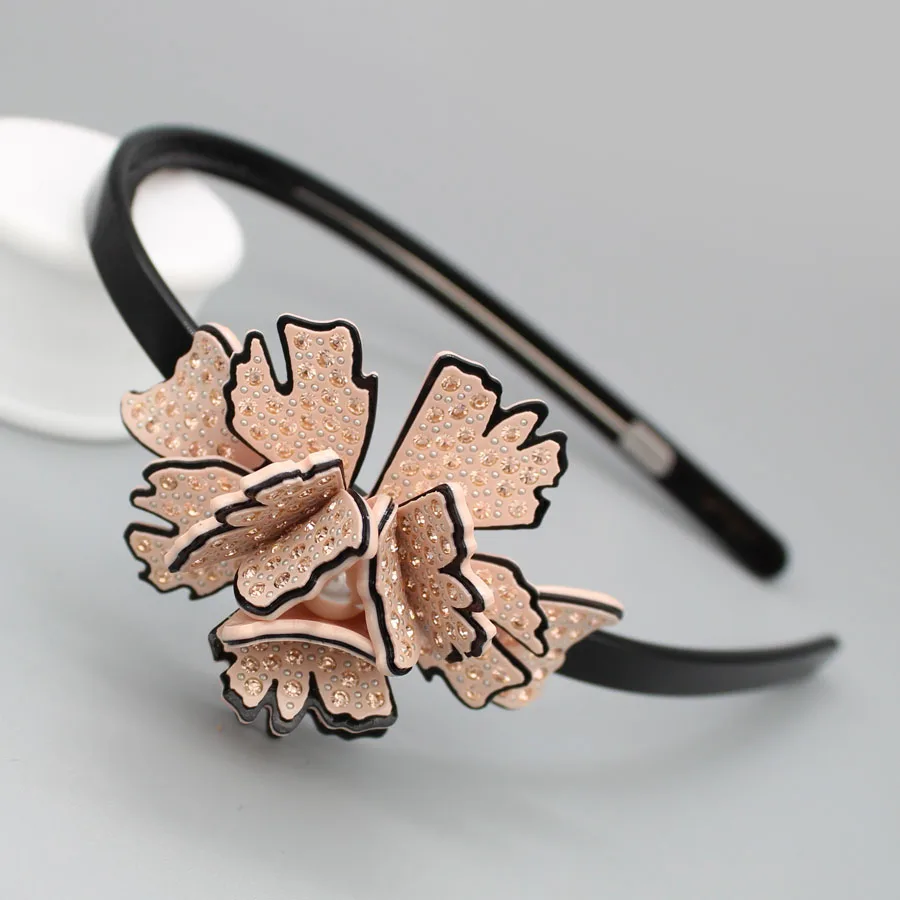 A French Design Rose Flower Rhinestone Hair Band Accessory for Women Girls Fine Hair Ornament Jewelry for Thick Braids Party