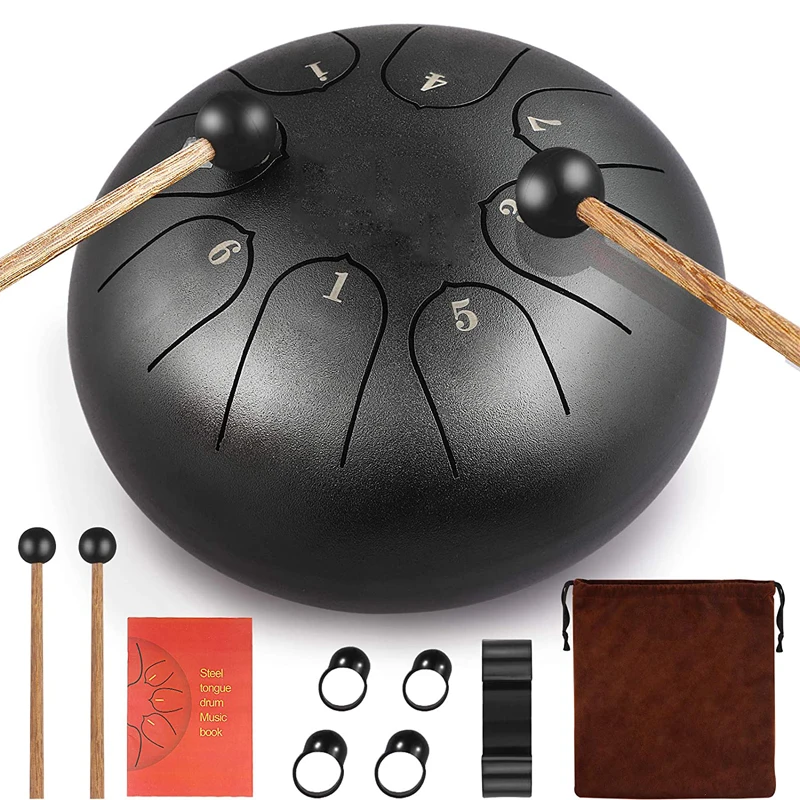 Musical Percussion Instruments Tongue Drum Ethereal Drum 6 Inches Steel Tongue Drum 8 Tones ethereal drum 1Pair Mallets + Storage bag