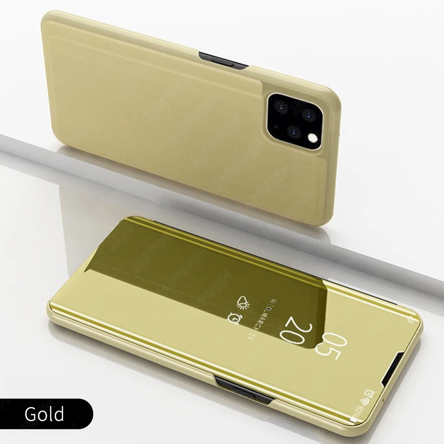 For iPhone 11 Pro Max Smart Mirror Stand View Fashion Phone Case Protective case For iPhone11 Pro support Flip cover Coque Shell - Цвет: Золотой