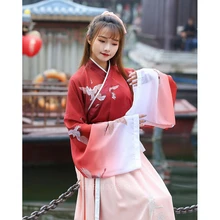 Восточный ханьфу для женщин Китайский традиционный костюм Фея сценический танец платье наряд кран Народная вышивка Винтаж год Тан костюм