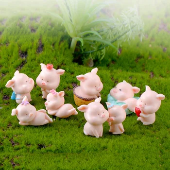 

3/9pcs Mini Resin Cartoon Piggy Miniature Animal Micro Landscape Decoration Fairy Garden DIY Ornament