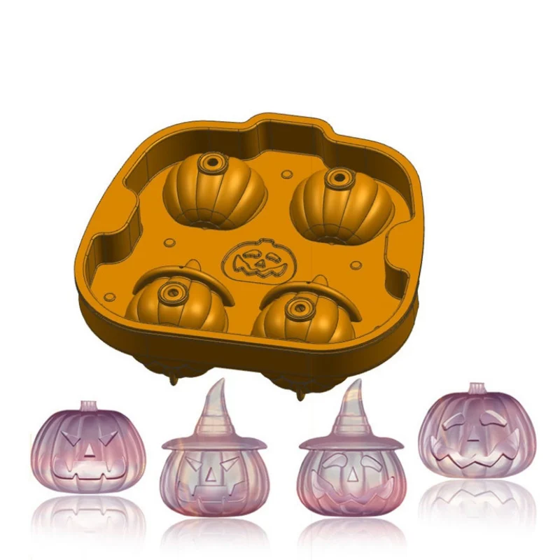 

4 Grids Halloween Gift 3D Pumpkin Ice Cubes Pumpkin Head Shaped Ice Cube Tray Maker Silicone Bar Party Supplies New x