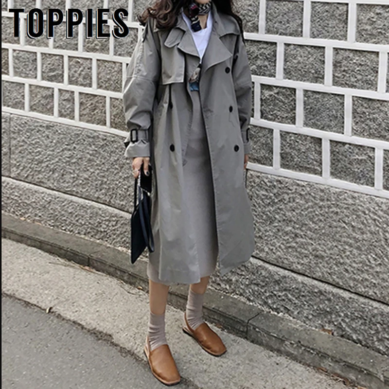 

2019 Autumn Oversized Long Trench Coat Women Double Breasted Loose Coat Korean Windbreaker Casual Outwear