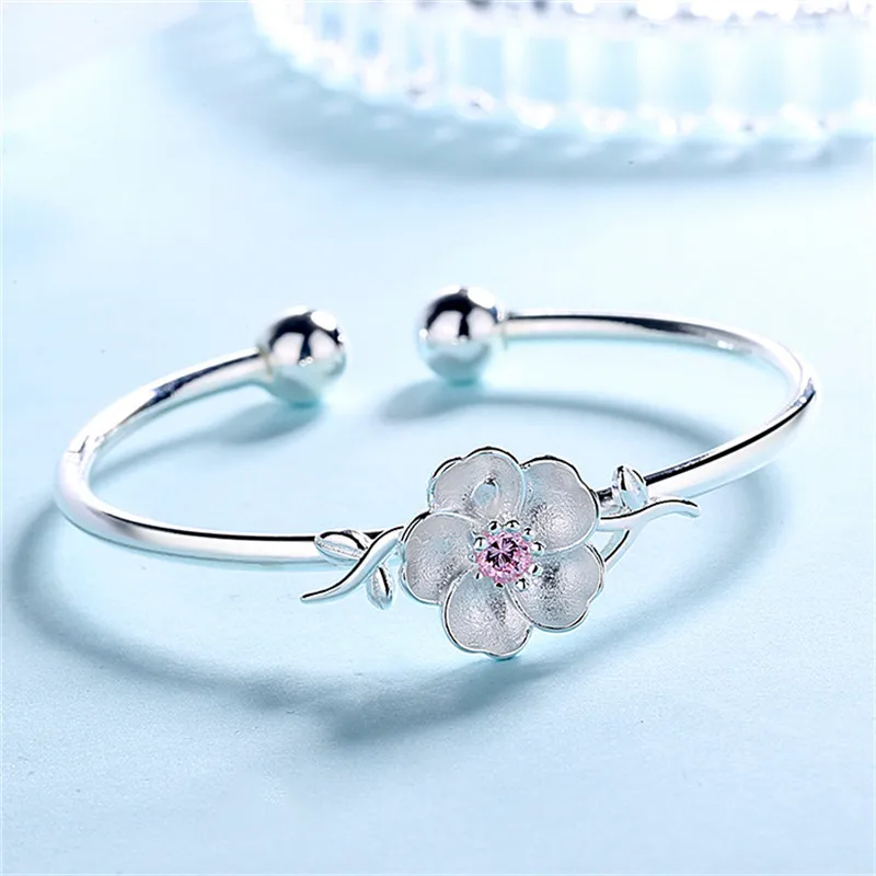 Women's Elegant Cherry Blossoms Inlaid AAA Zircon Flower Open Style Bangle Bracelet Adjustable Fashion Jewelry Gifts BL0652 | Украшения