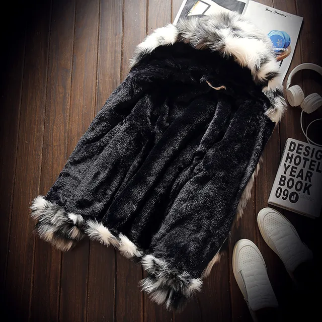 2021 Fashion Male keep warm winter slim simulation fox fur jackets/Men's High quality leisure hooded coats Thickening jackets 3