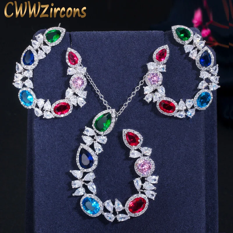 Cwwzircon уникальный дизайн разноцветный CZ Женские Ювелирные наборы Большой