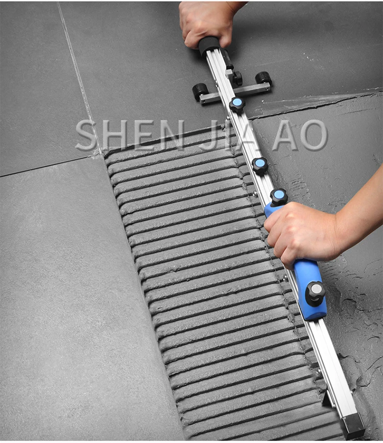 Retractable leveling asher with long and large scraper tile glue grooving and le