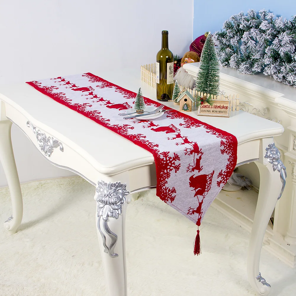 Хлопковый льняной рождественский декор со столом флаг настольная дорожка с кисточка для скатерти винный набор отель для домашней вечеринки на день рождения декор