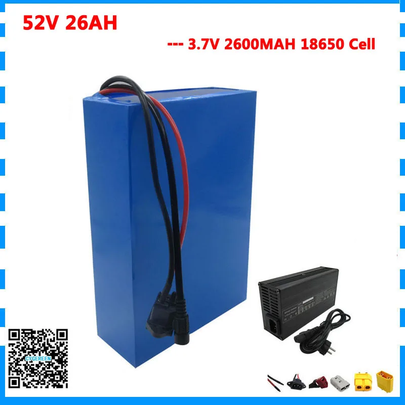 

2500W 52V 26AH Lithium battery 51.8V ebike Battery 52V scooter battery 2600MAH 18650 cell with charger