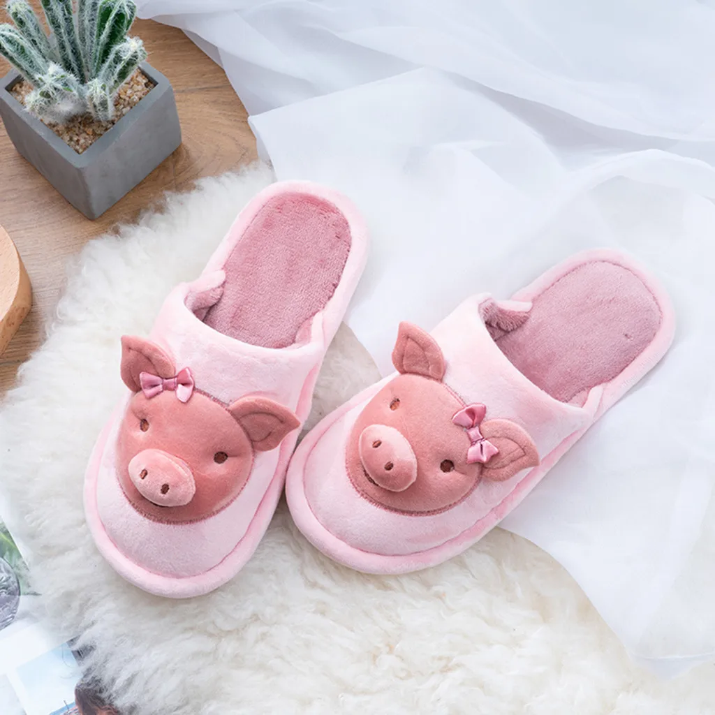 Home Shoes Men Slippers Home Slippers Women's Mens Couples Warm Cartoon Pig Non-slip Floor Home Slippers Indoor Shoes Chinelo