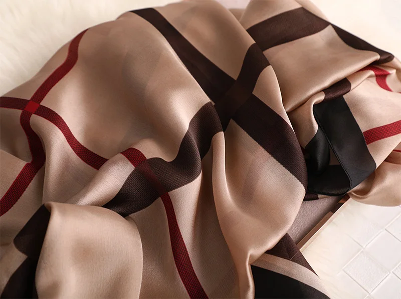 Женский шелковый шарф дизайнерский клетчатый платок женские шали обертывания Роскошная Весенняя накидка для пляжа мягкие Пашмины Хиджаб шарфы