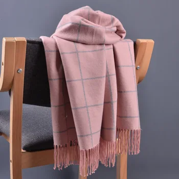 

Winter new double-sided solid color cashmere scarf, thick tassels, two-color wild warm shawl, fashionable scarf