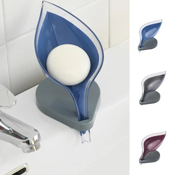 

Creative Bar Soap Cleaning Leaf Shaped with Suction Plastic Holder Tray Home Bathroom Toilet Soap Drain Rack Bathroom Gadgets