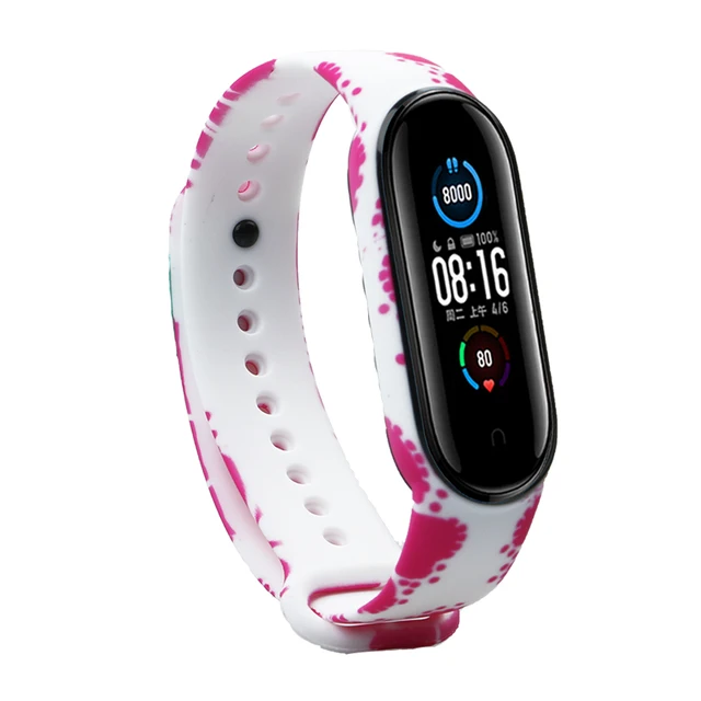 Bracelet for Xiaomi Mi Band 5 Strap Silicone Painting Flowers Belt miband 5 accessories Wrist Strap for Xiaomi Band 6 Red Flower