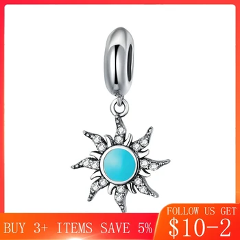 

CodeMonkey 100% 925 Sterling Silver Blue Sun Clear CZ Pendant Charms fit Original Bracelets & Necklaces Jewelry Gift CMC1068