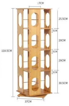 

118*37*37cm Rotary four-layer Bookcase Bamboo Book Storage Shelf Living Room Storage Rack