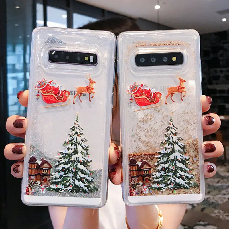 

Quicksand Christmas Phone Case For Samsung S8 S9 S10 Plus S7 S10E Cartoon Santa Claus Elk Cover For Samsung Note 8 9 Note 10 Pro