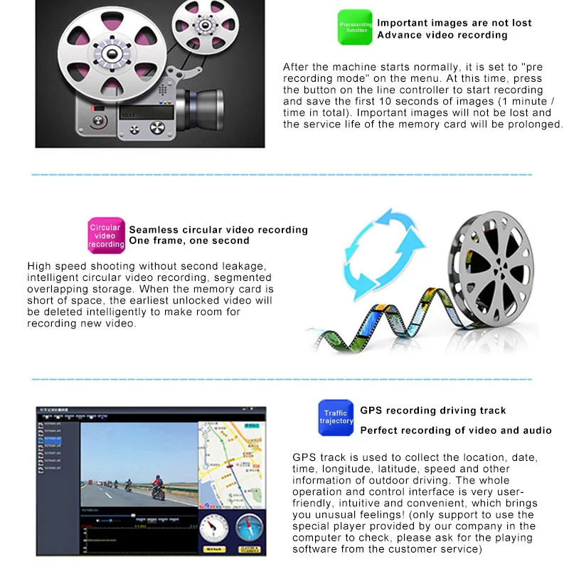 Motorcycle Driving Recorder Front Rear Dual Lens 1080P Waterproof for Outdoor EM88