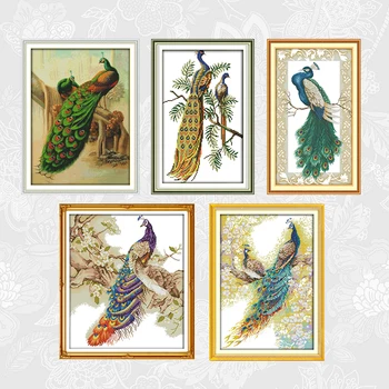 

Peacock on the branch Cross-stitch 14ct Printed Aida Fabric 11ct Counted Canvas DMC Embroidery Kits DIY Needlework Sets