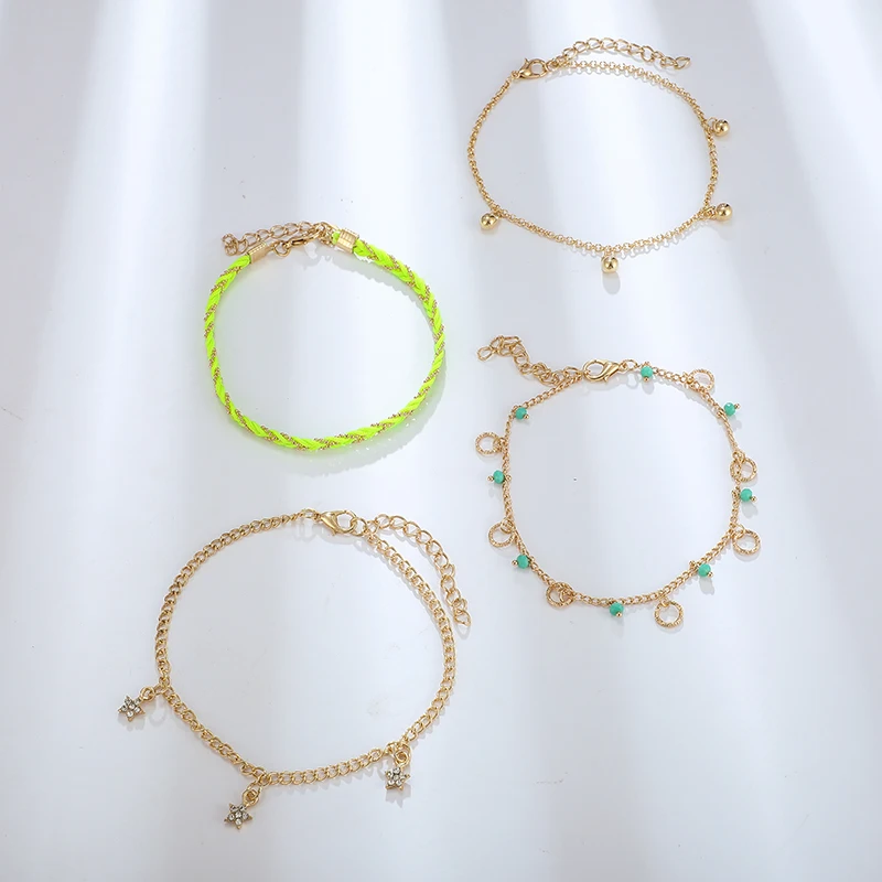Docona Boho Yellow Rope вязаная подвеска в виде звезды со стразами ножной браслет набор для женщин и девочек металлический геометрический многослойный ножной браслет для ног Chain8612