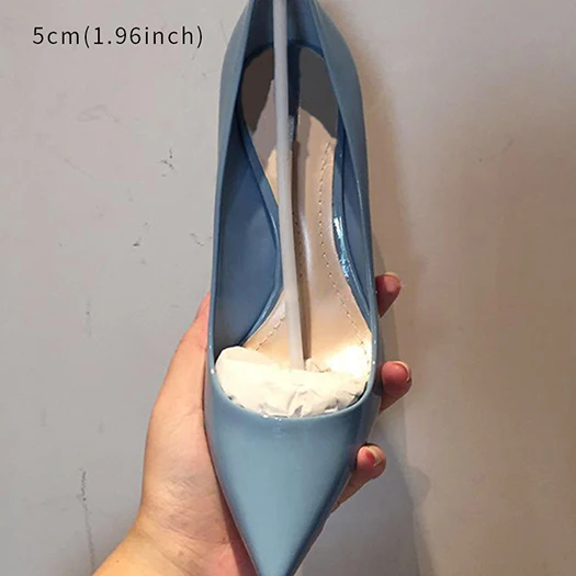 Blue 5cm Женские дизайнерские, на каблуках; женские роскошные средней см; туфли из лакированной кожи на тонком для офиса Размеры 33 женские туфли-лодочки с острым носком, размер 4 34 синий 3 дюймовый Обувь Высокое - Цвет: Blue 5cm