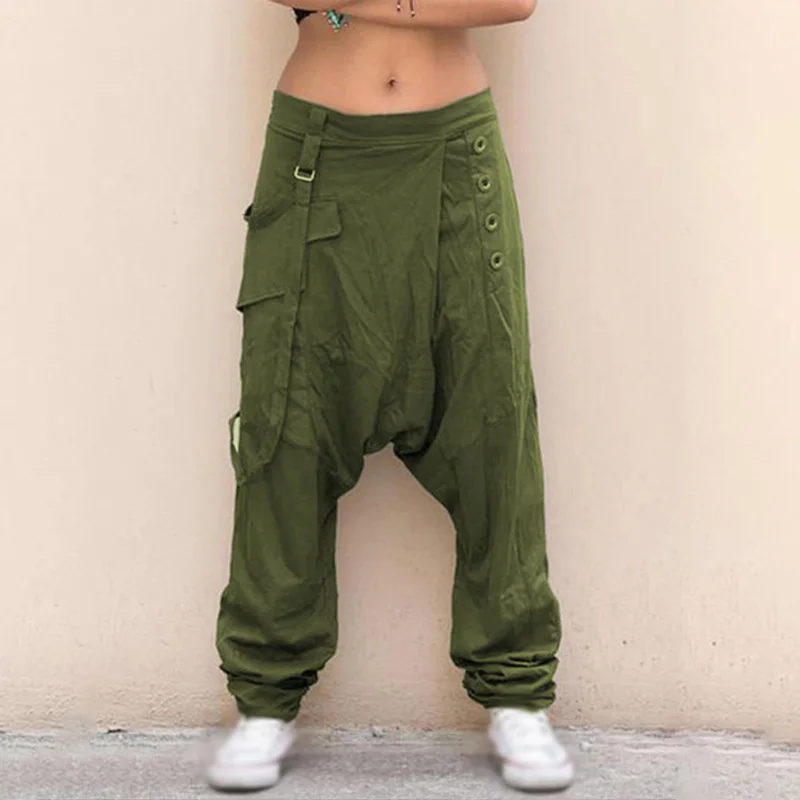 

Women's Trousers Autumn Winter Pure Color Low Waist Button Hallen With Small Foot Crotch Ladies Pants