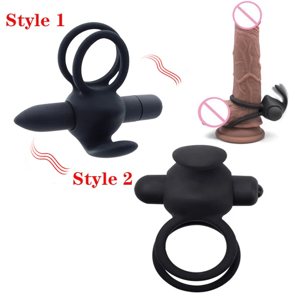Двойное Силиконовое кольцо вибратор на пенис Мужская длительная эрекция для
