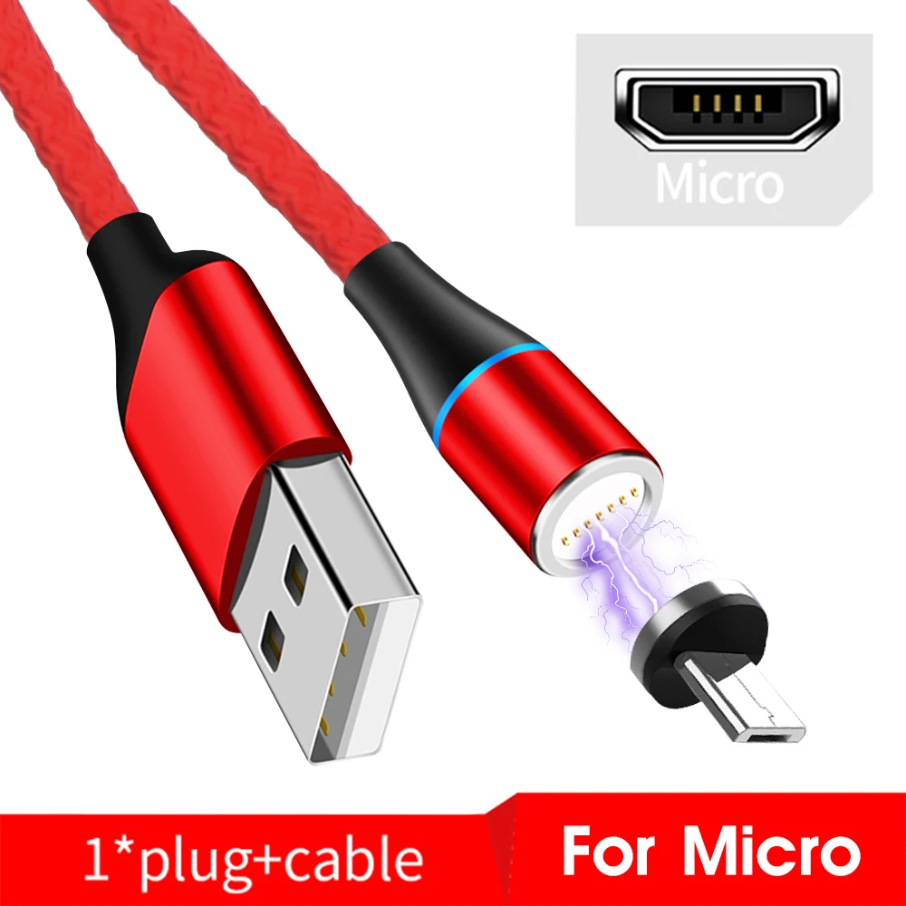 For Micro USB Red 3а 1 м быстрое зарядное устройство магнитный кабель для Xiaomi Redmi Note 8 Pro Быстрый Micro usb type C магнит type-C телефонный кабель для samsung шнур - Цвет: For Micro USB Red
