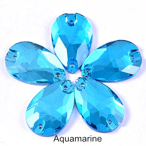 Aquamarine Каплевидные стразы, много цветов, пришивные стразы с плоской задней стороной, стеклянные хрустальные каплевидные стразы, свадебное платье F0155 - Цвет: Aquamarine