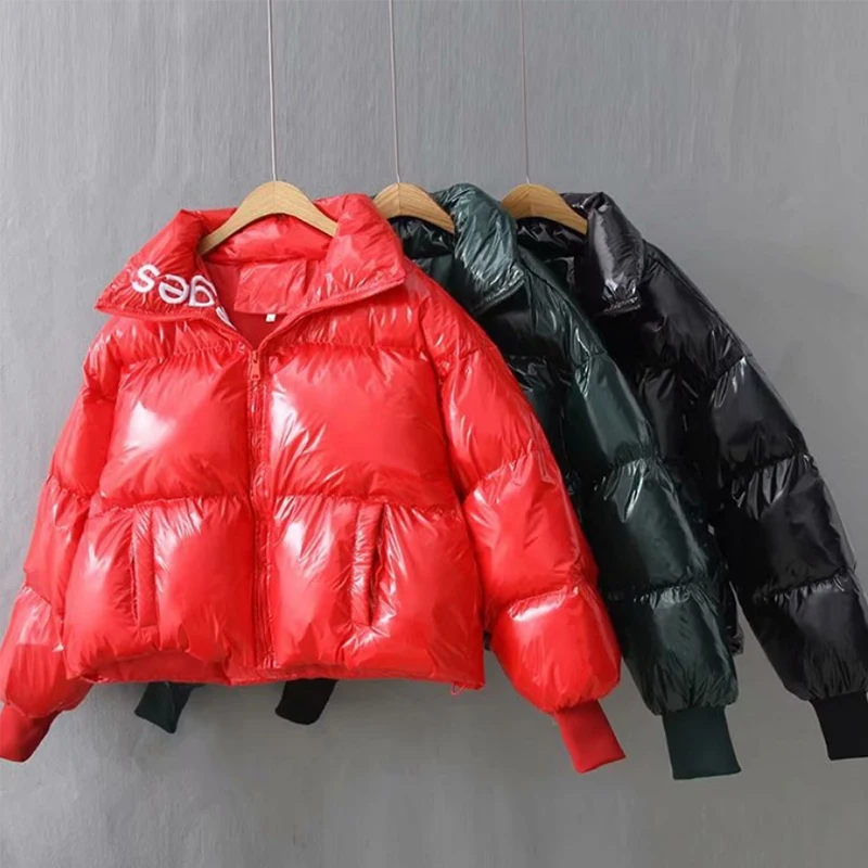 

2019 Winter Glossy Down Parka women's Waterproof Coat Embroidery jacket large size Loose Winter Warm Thick Parka Women Jacket