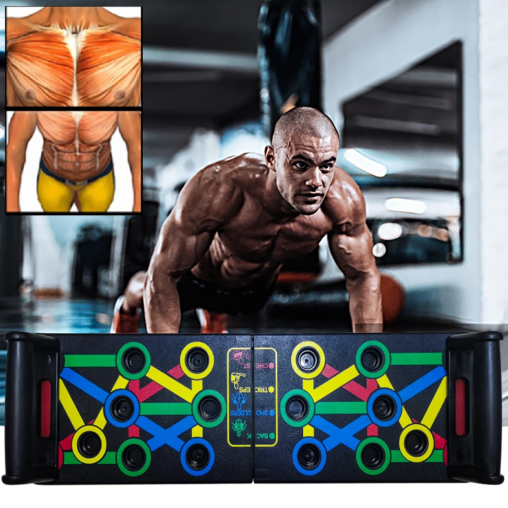 Exercise Multifunctional Muscle Board Workout Equipment for Gym Home,Strength Training 14 in 1 Press Up Board Foldable Portable with Push Up Handle and Auxiliary Elastic Band TOMSHOO Push Up Board 