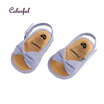 

0-1Y Baby Summer Shoes Non-Slip Sandal Striped Walking Soft-Soled Hollow-out Birthday Gift Bow Sneaker