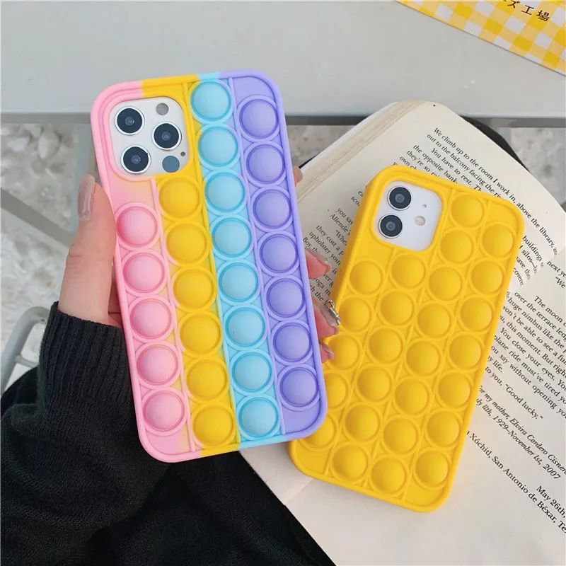 New Pop It Phone Case for iPhone 12 Mini Pro Max XR XS X Relief Stress Toys Push Bubble Silicone Cover for iPhone 11 7 8 Plus SE