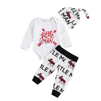 

FOCUSNORM Christmas 0-18M Newborn Baby Boys Clothes Sets Deer Print Long Sleeve Romper Tops Pants Hats 3pcs Outfits